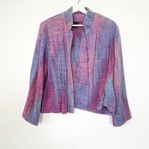 Candiss Cole Blazer Cardigan Jacket M Medium Tailored Silk Pink Blue Purple RARE